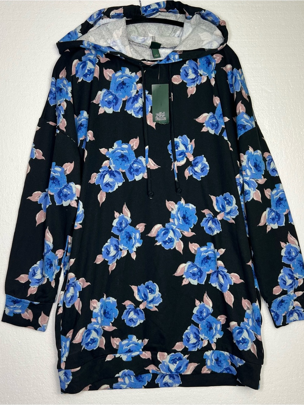 Wild Fable black long sleeve hoodie floral size L NWT